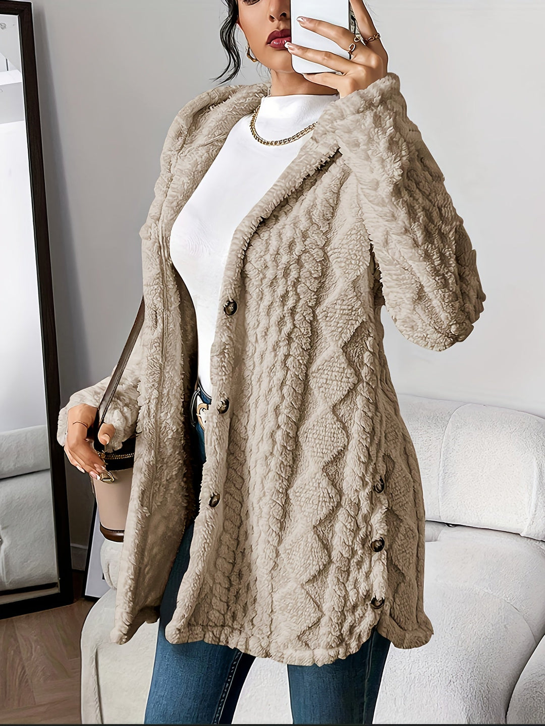 Sanne – Plush Hooded Cardigan