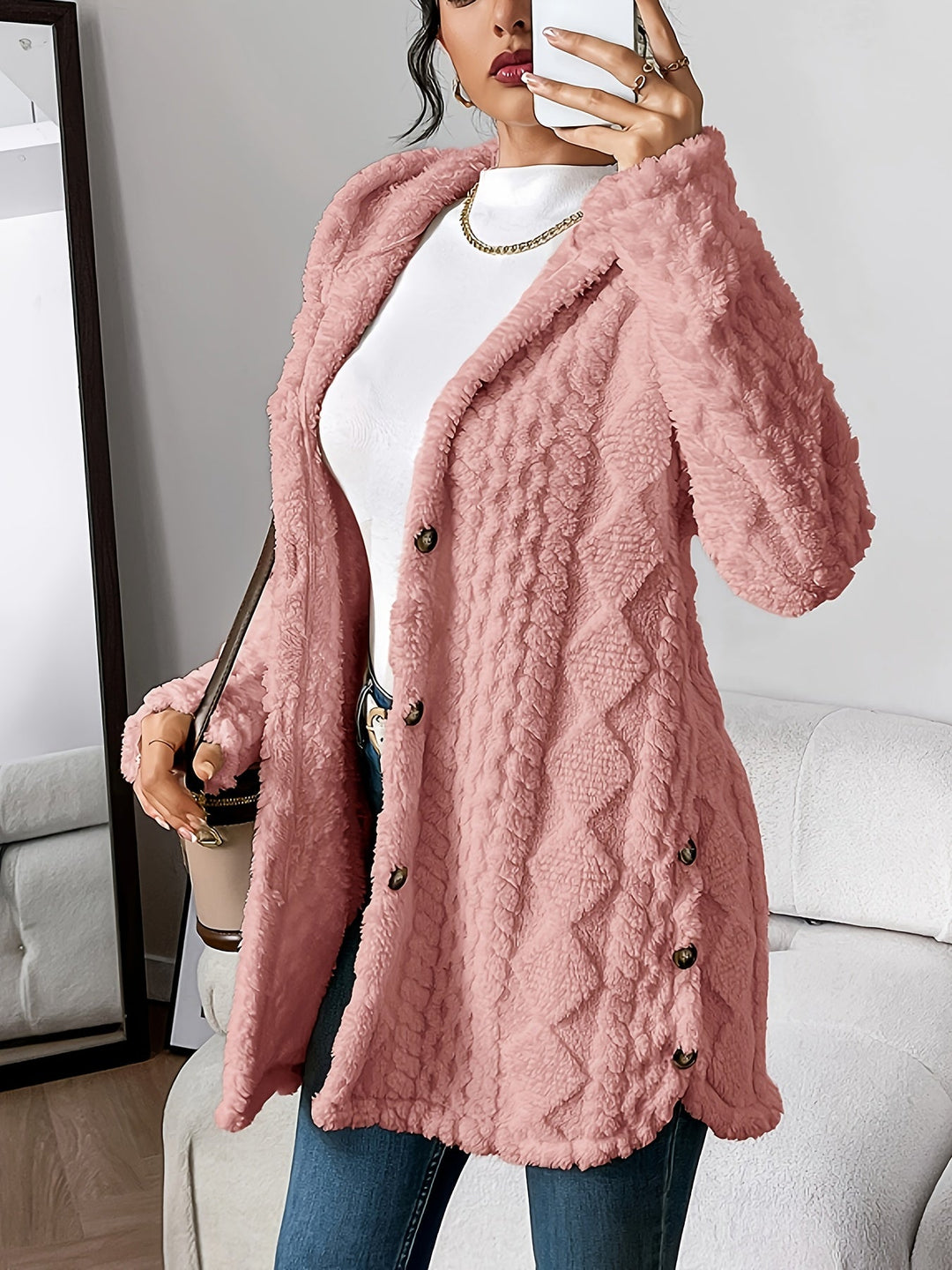 Sanne – Plush Hooded Cardigan
