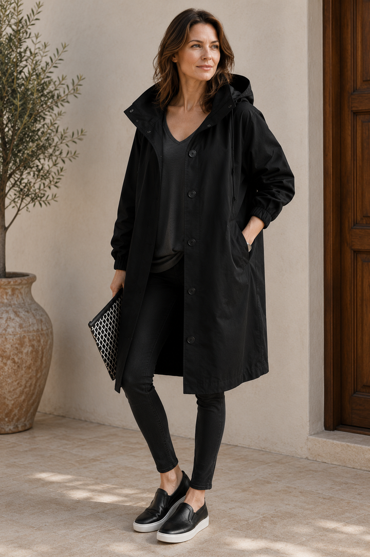 Oversized hooded rain jacket women black