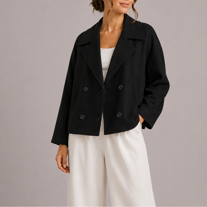 Cropped double-breasted blazer women black