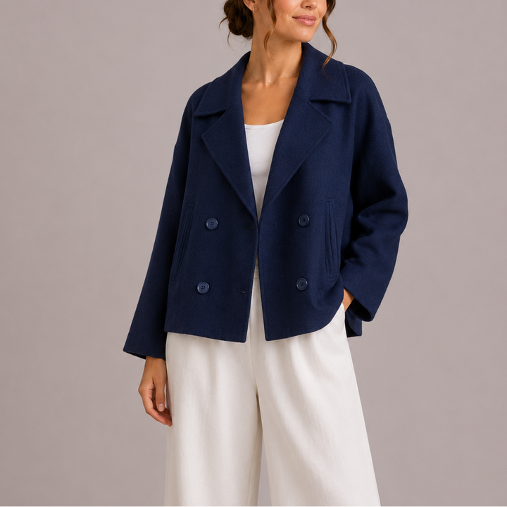 Cropped double-breasted blazer women navy