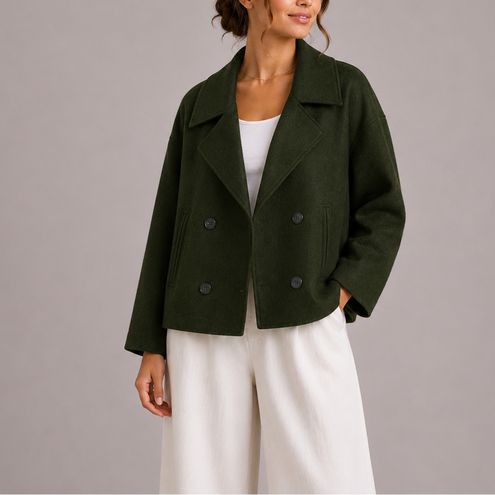 Cropped double-breasted blazer women green
