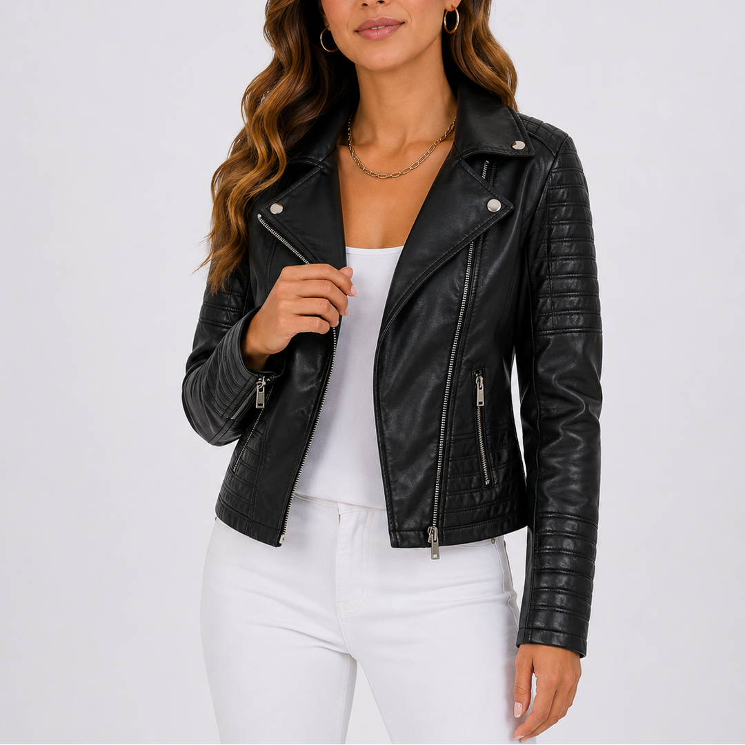 Biker jacket women black front