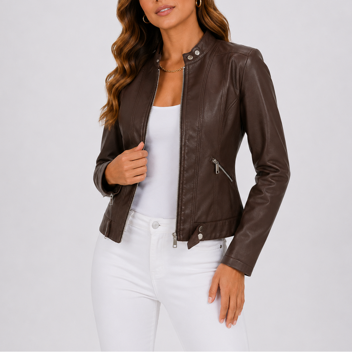 Faux leather jacket women brown
