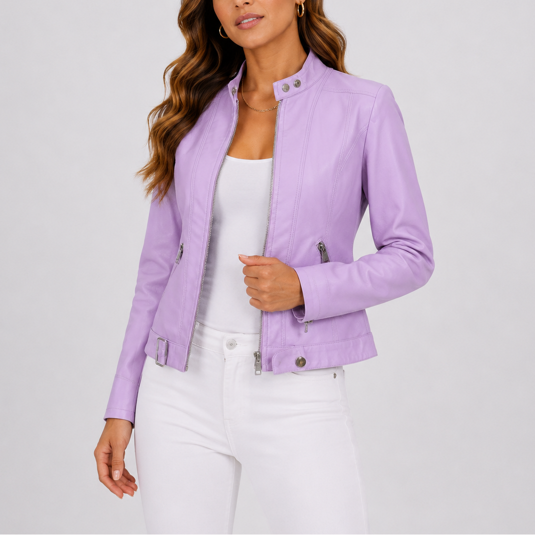 Faux leather jacket women purple
