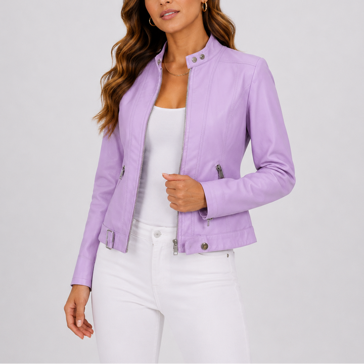 Faux leather jacket women purple