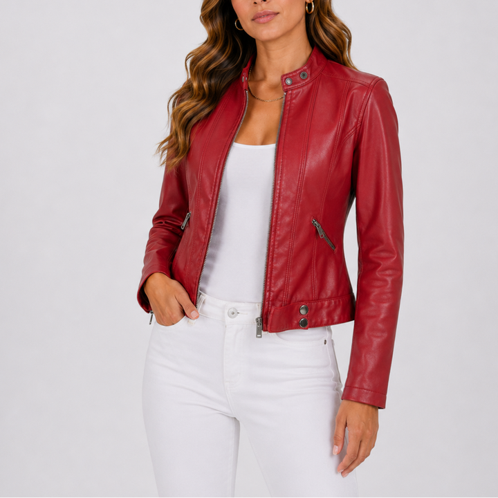 Faux leather jacket women red