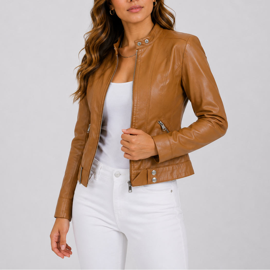 Faux leather jacket women light brown