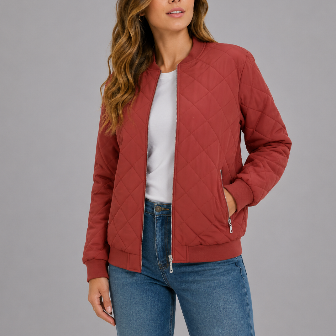 Quilted bomber jacket women red