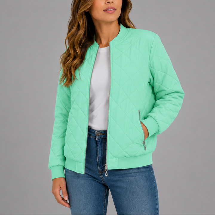 Quilted bomber jacket women light green