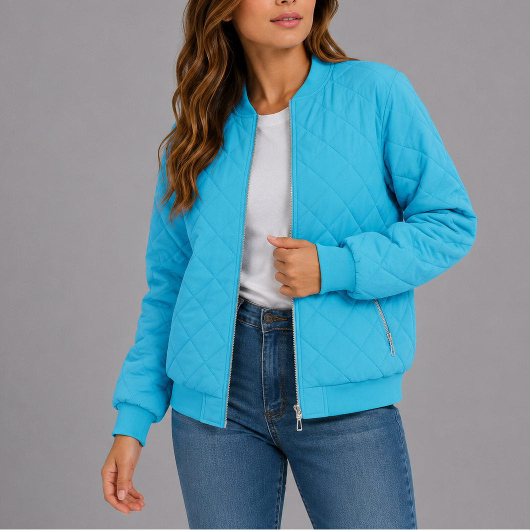 Quilted bomber jacket women baby blue