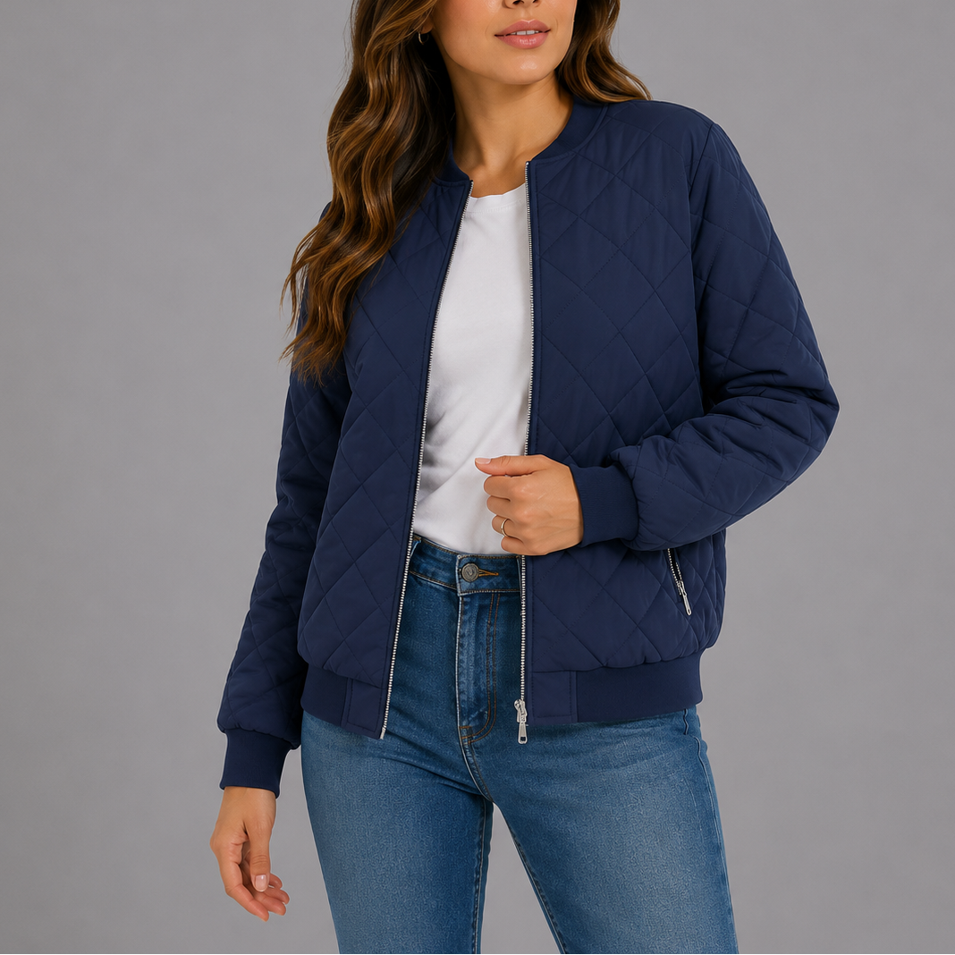 Quilted bomber jacket women navy