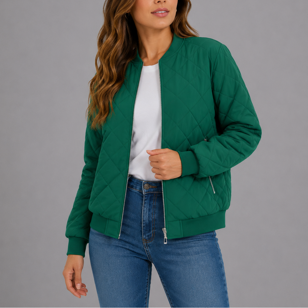 Quilted bomber jacket women green