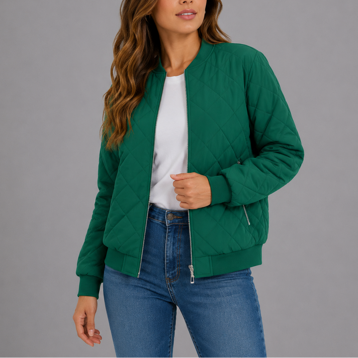Quilted bomber jacket women green