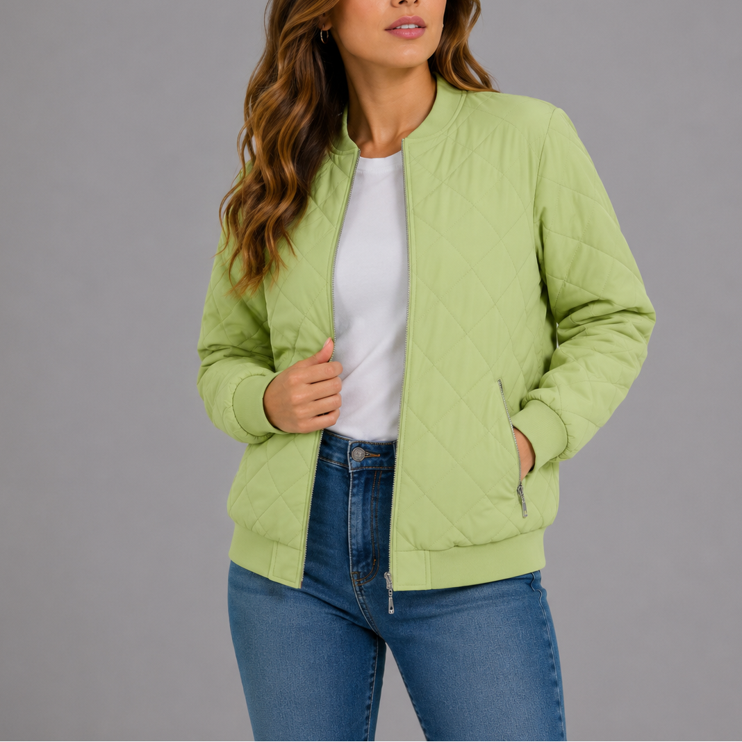 Quilted bomber jacket women lime green