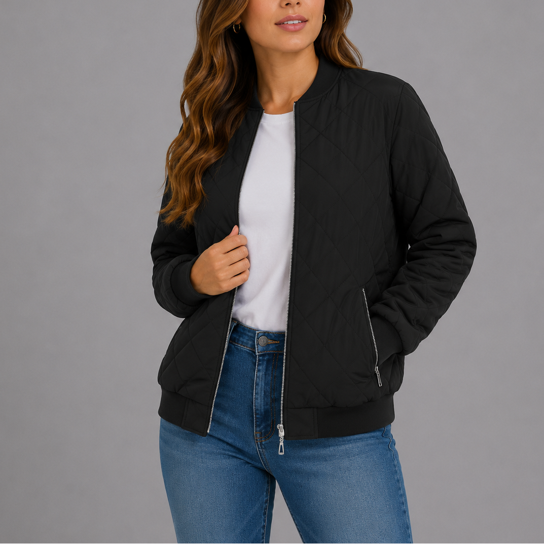 Quilted bomber jacket women black