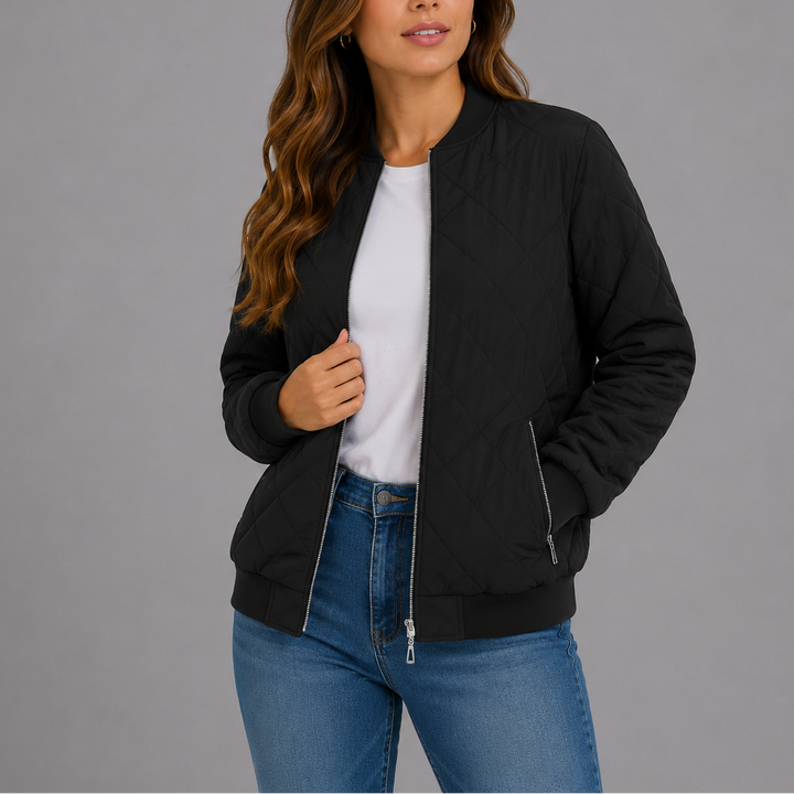 Quilted bomber jacket women black