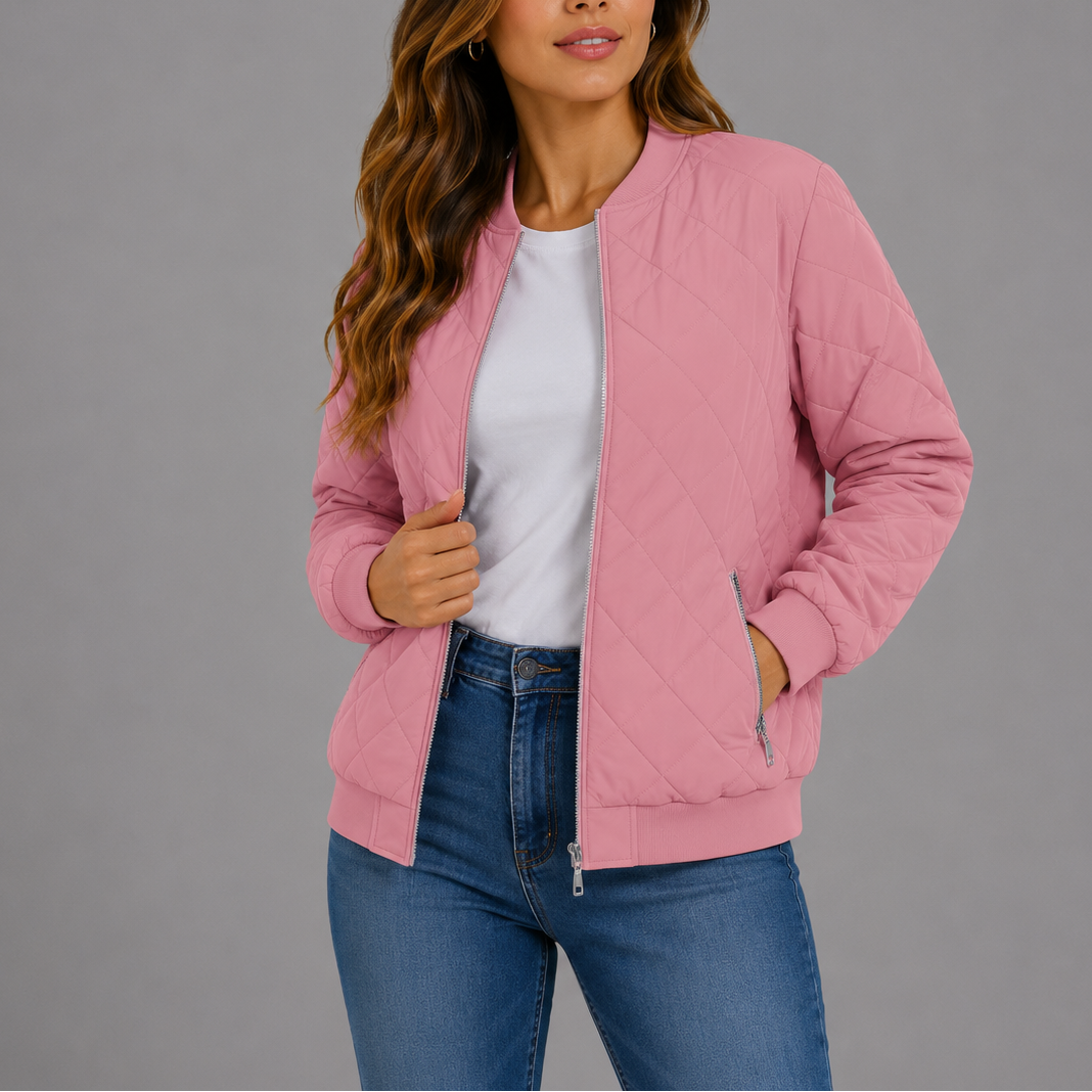 Quilted bomber jacket women pink