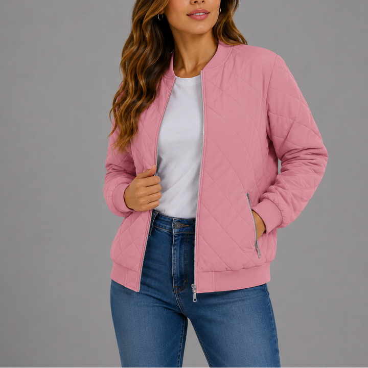 Quilted bomber jacket women pink