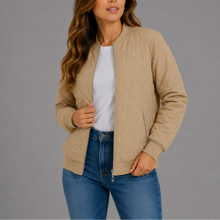 Quilted bomber jacket women beige