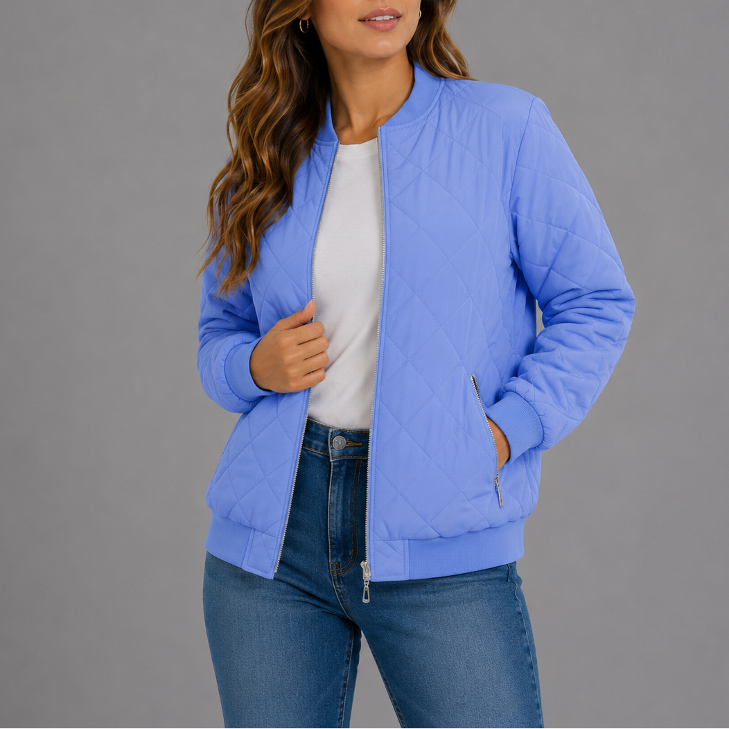 Quilted bomber jacket women navy purple
