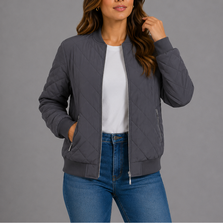 Quilted bomber jacket women grey