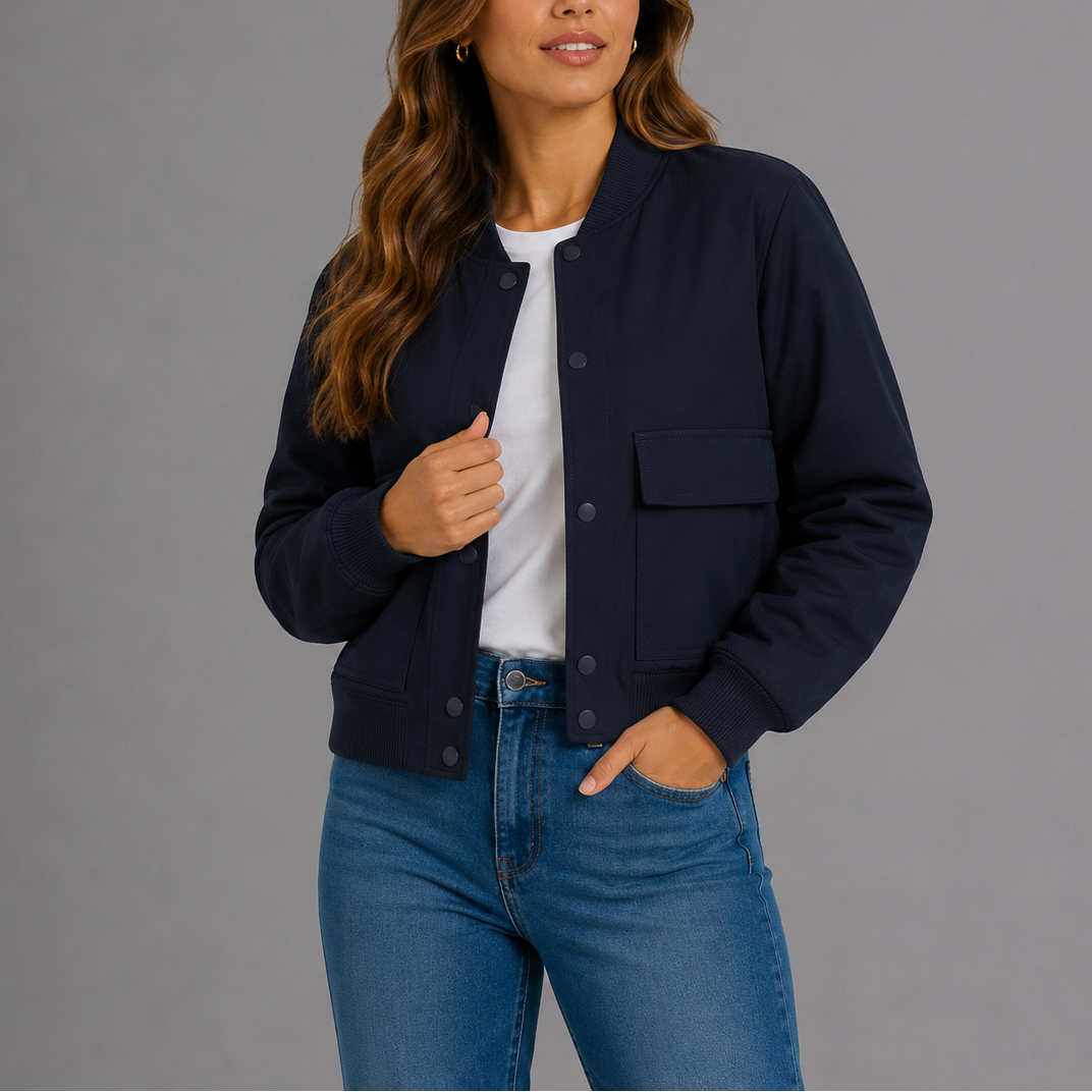Button-front bomber jacket women navy