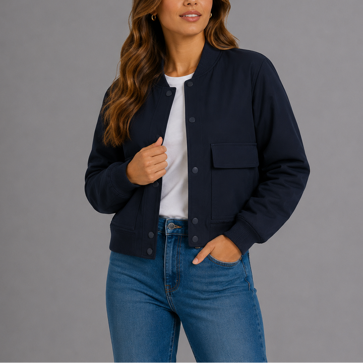 Button-front bomber jacket women navy