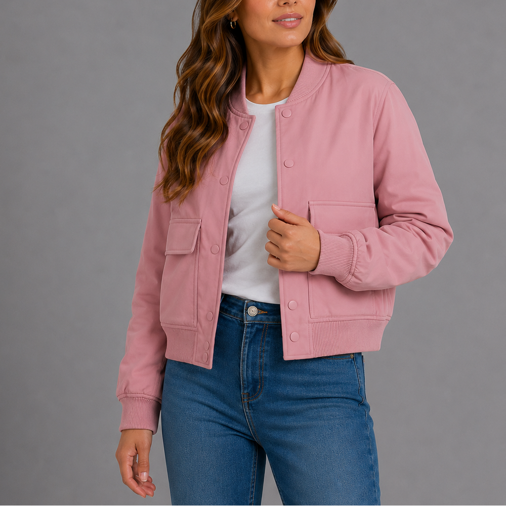 Button-front bomber jacket women pink