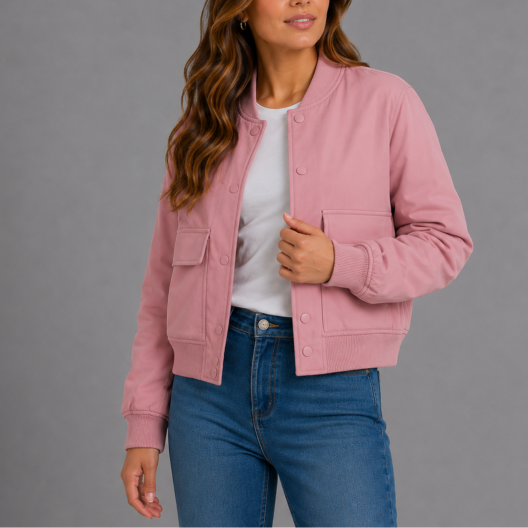 Button-front bomber jacket women pink