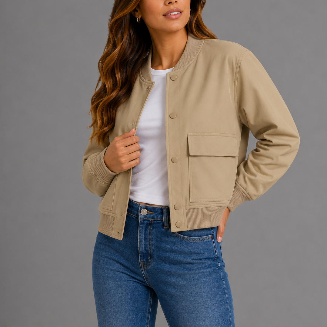 Button-front bomber jacket women beige