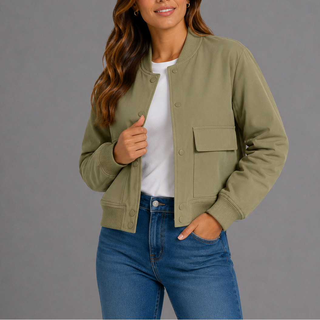 Button-front bomber jacket women green