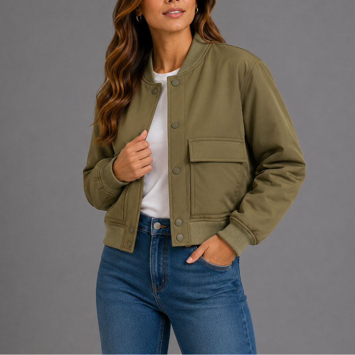 Button-front bomber jacket women olive green
