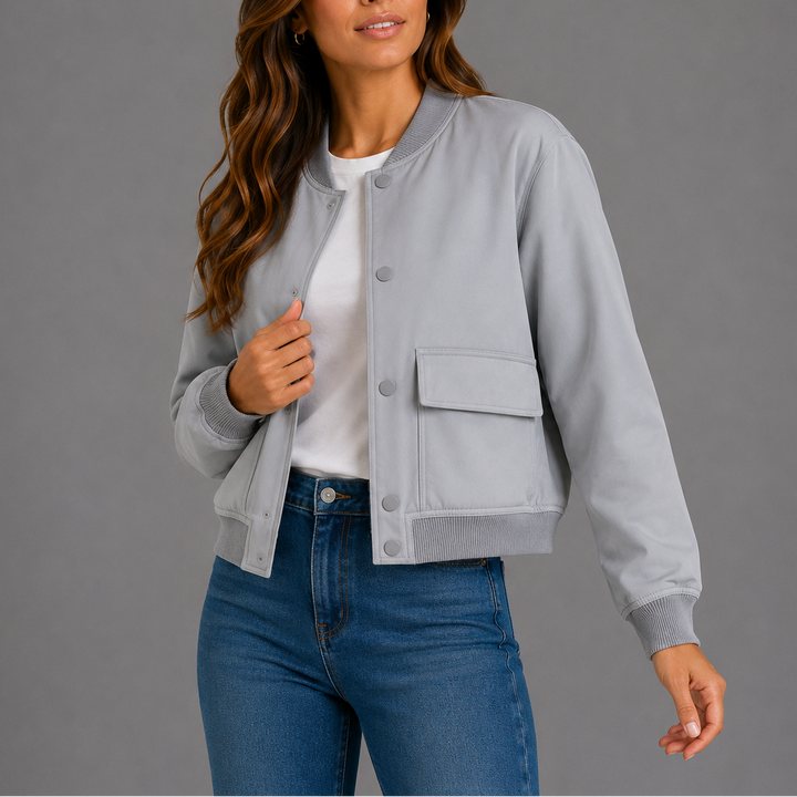 Button-front bomber jacket women grey