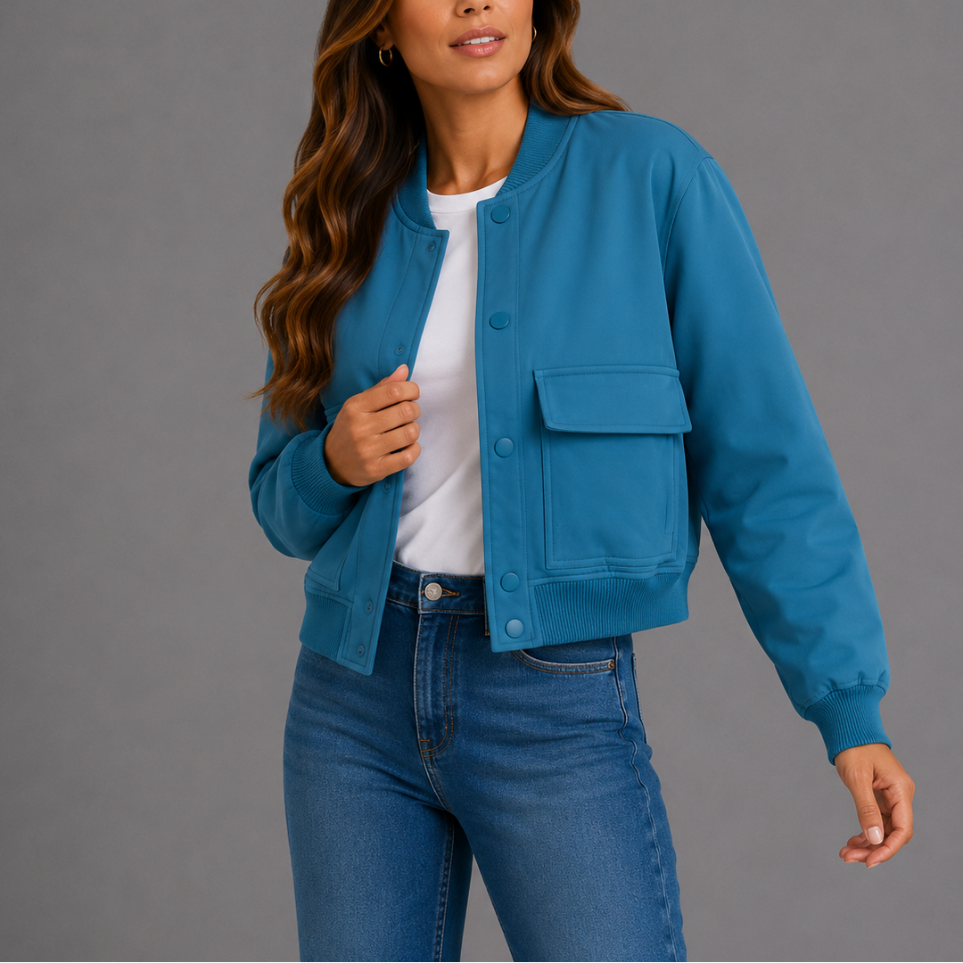 Button-front bomber jacket women blue