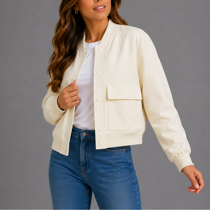 Button-front bomber jacket women white
