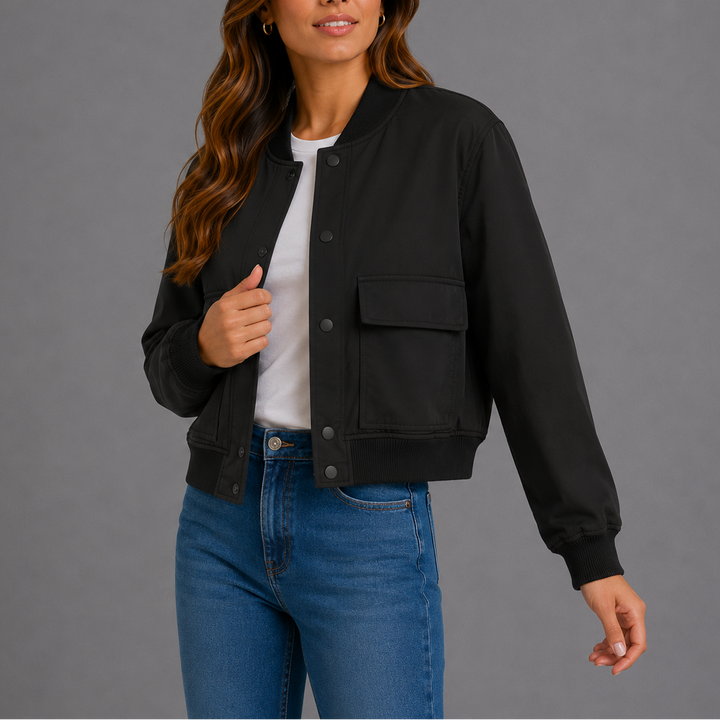 Button-front bomber jacket women black