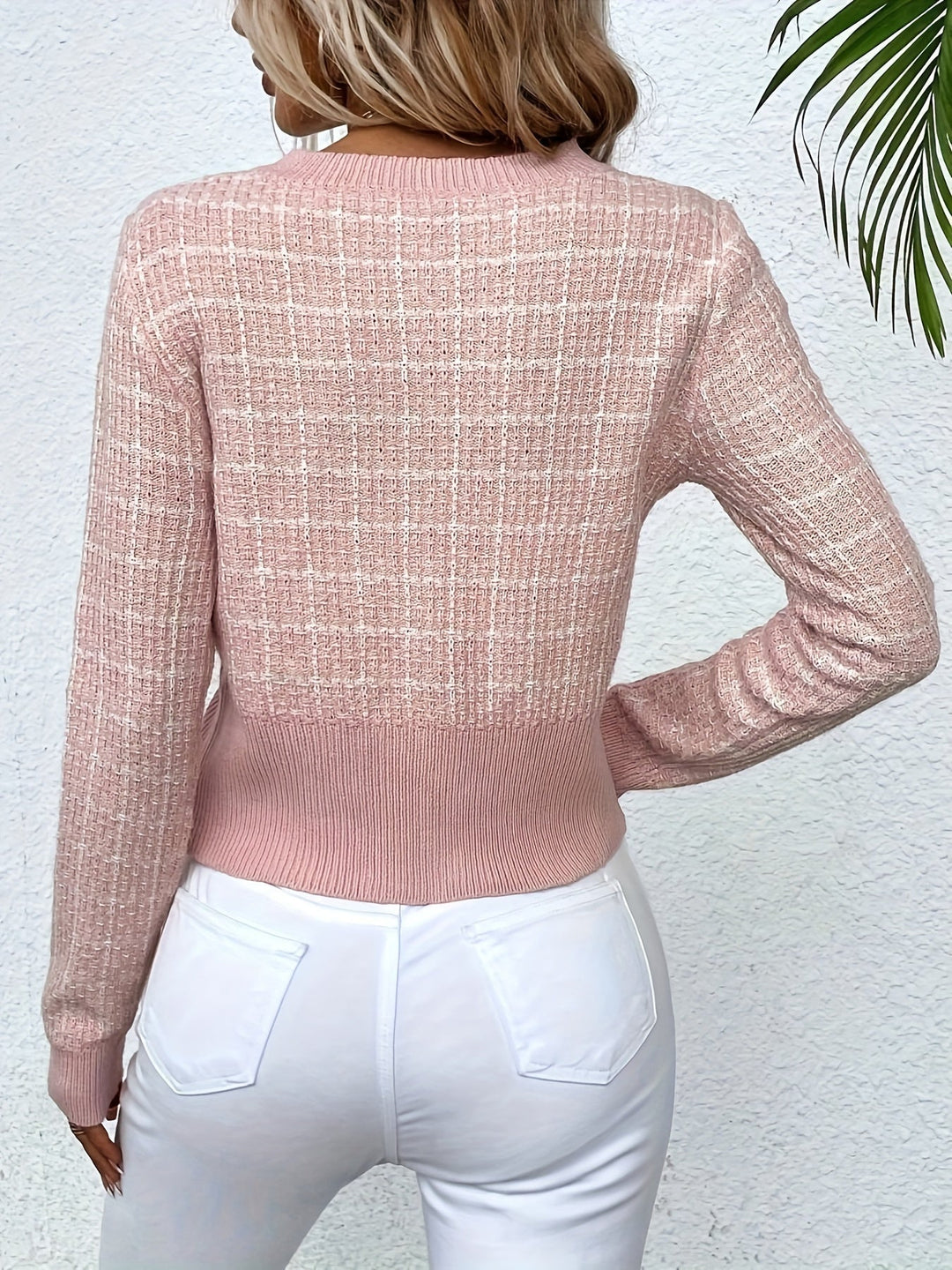 Women's Houndstooth Knit Cardigan with Gold Buttons