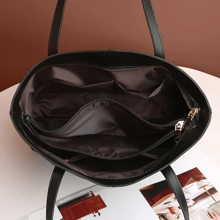 Large Vegan Leather Tote Bag with Double Shoulder Straps
