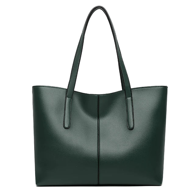 Large Vegan Leather Tote Bag with Double Shoulder Straps