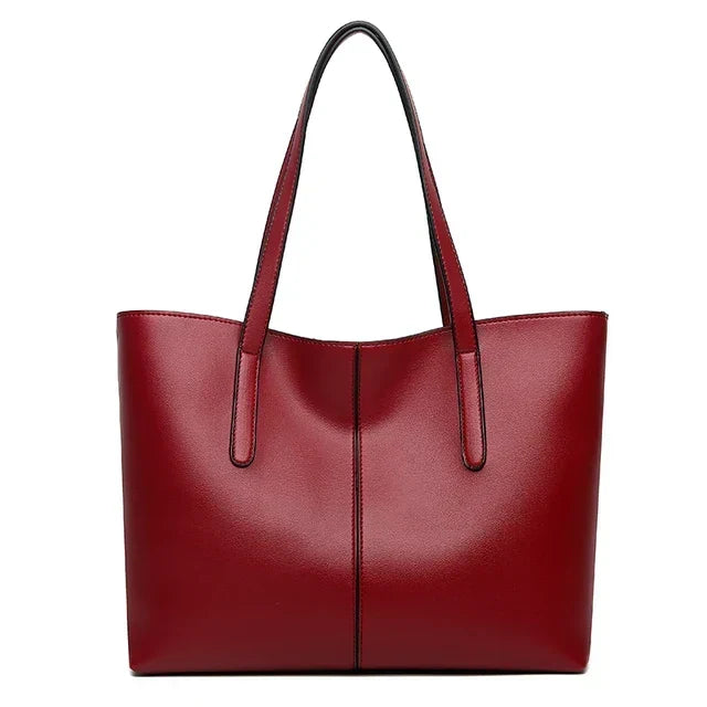 Large Vegan Leather Tote Bag with Double Shoulder Straps