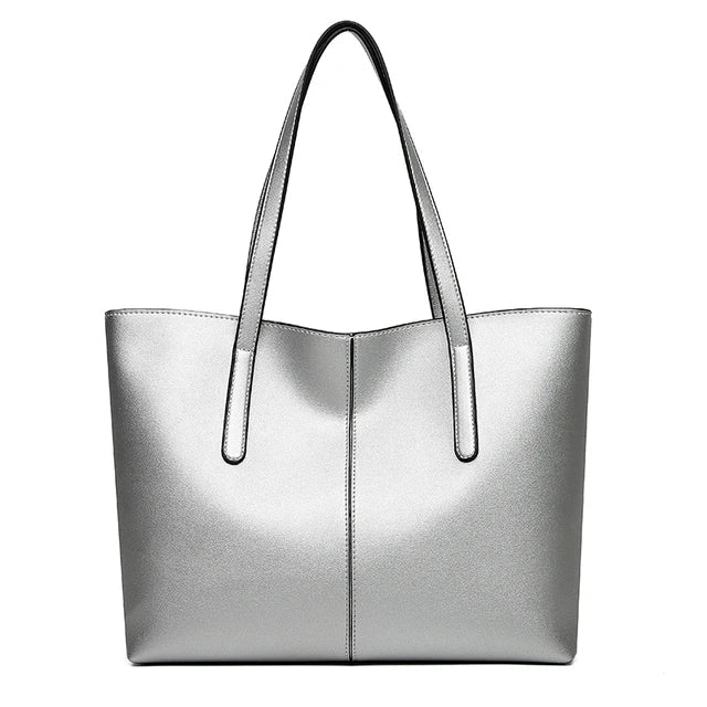 Large Vegan Leather Tote Bag with Double Shoulder Straps