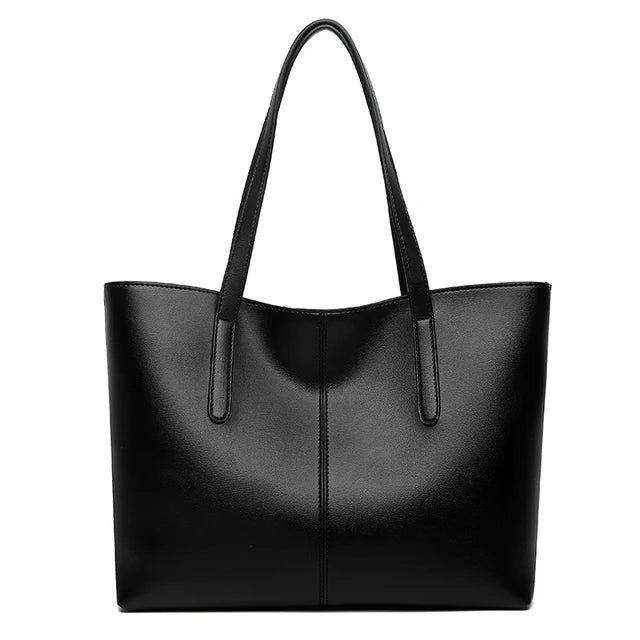 Large Vegan Leather Tote Bag with Double Shoulder Straps