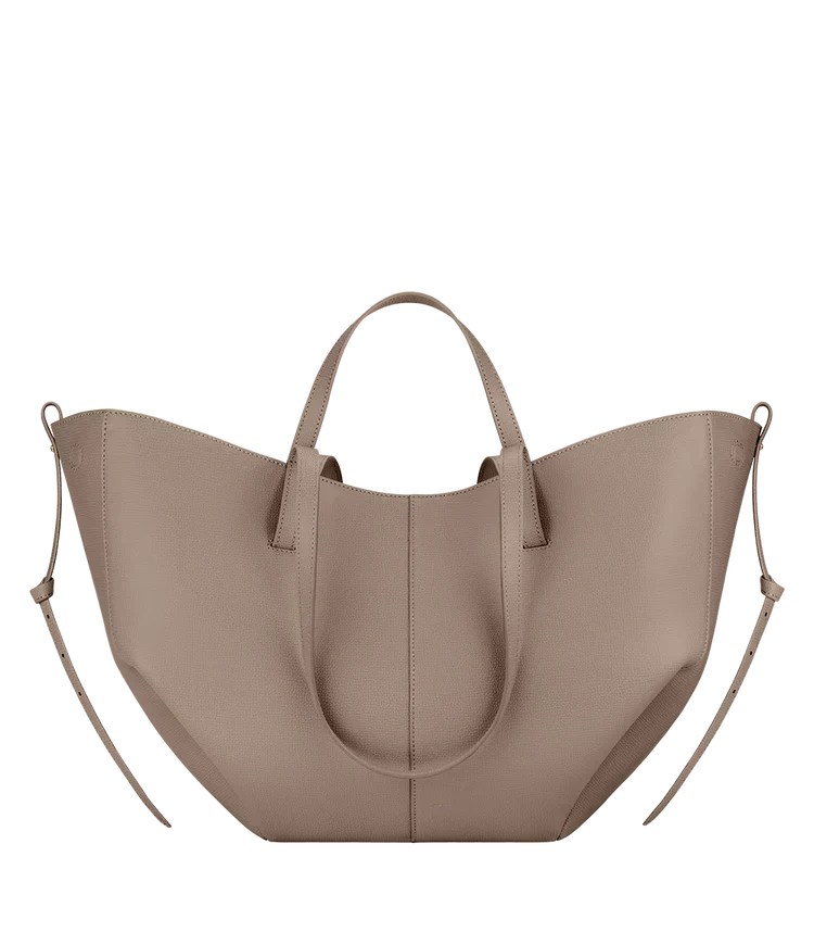 Faux Leather Tote Bag with Gathered Side Ties and Contrast Stitching