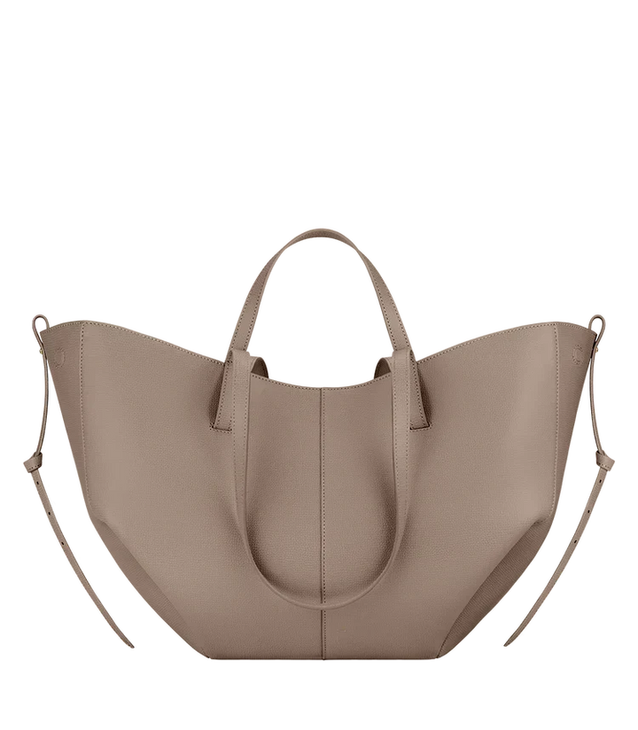 Faux Leather Tote Bag with Gathered Side Ties and Contrast Stitching