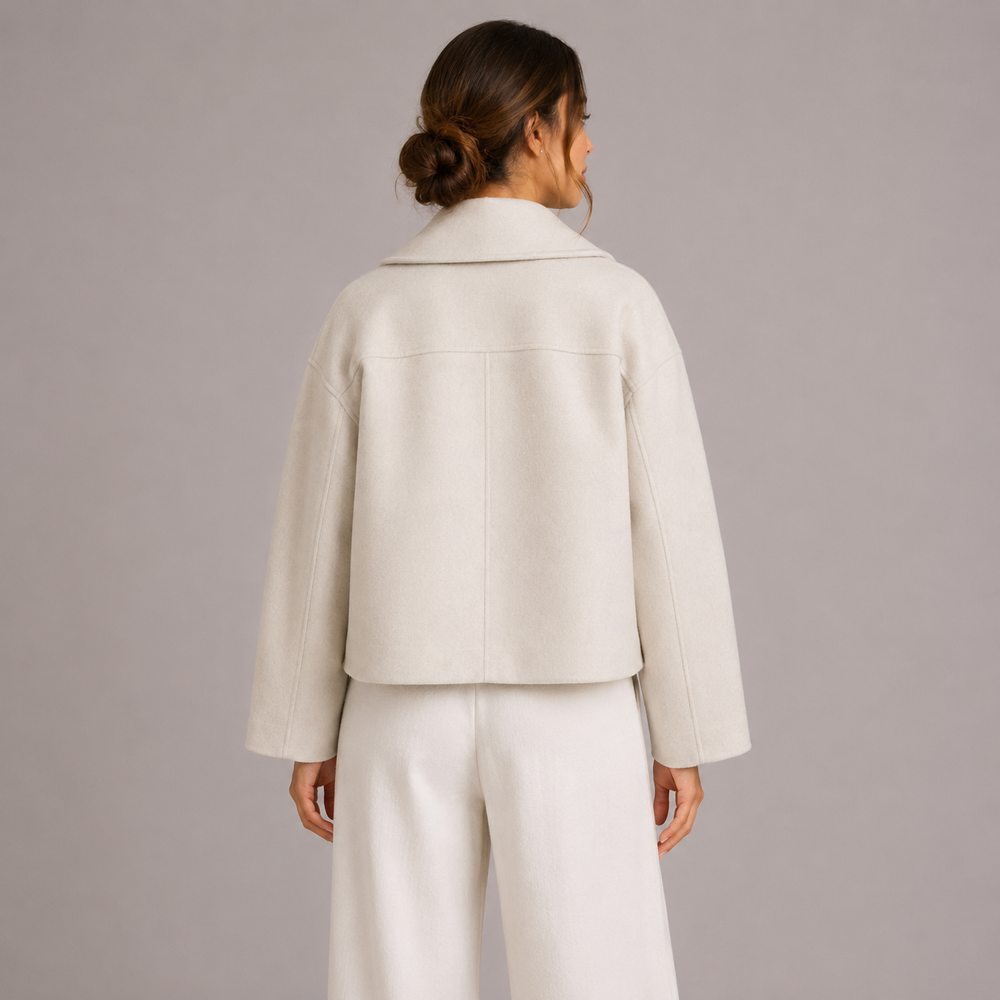 Cropped double-breasted blazer women detail