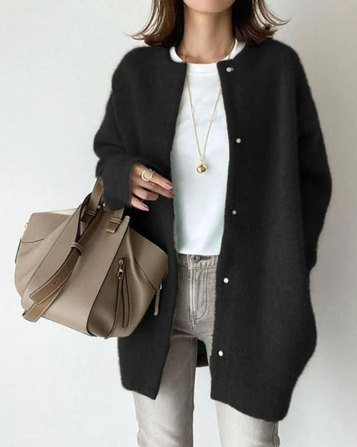 Women's Oversized Knit Cardigan with Snap Button Closure