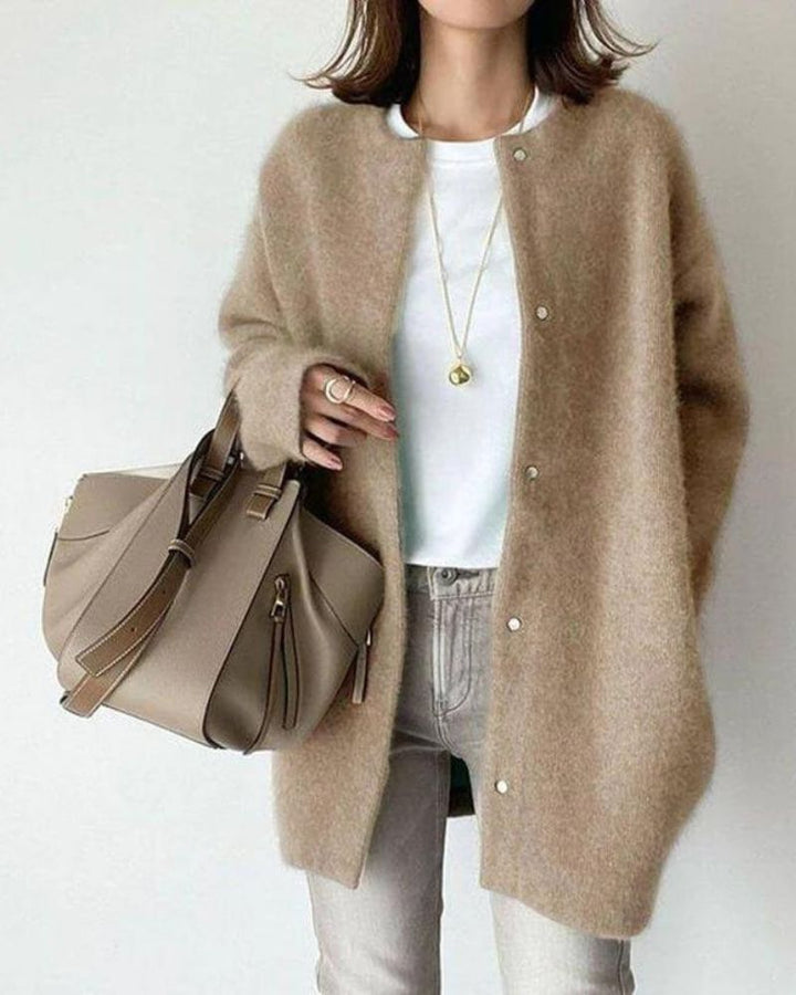 Women's Oversized Knit Cardigan with Snap Button Closure
