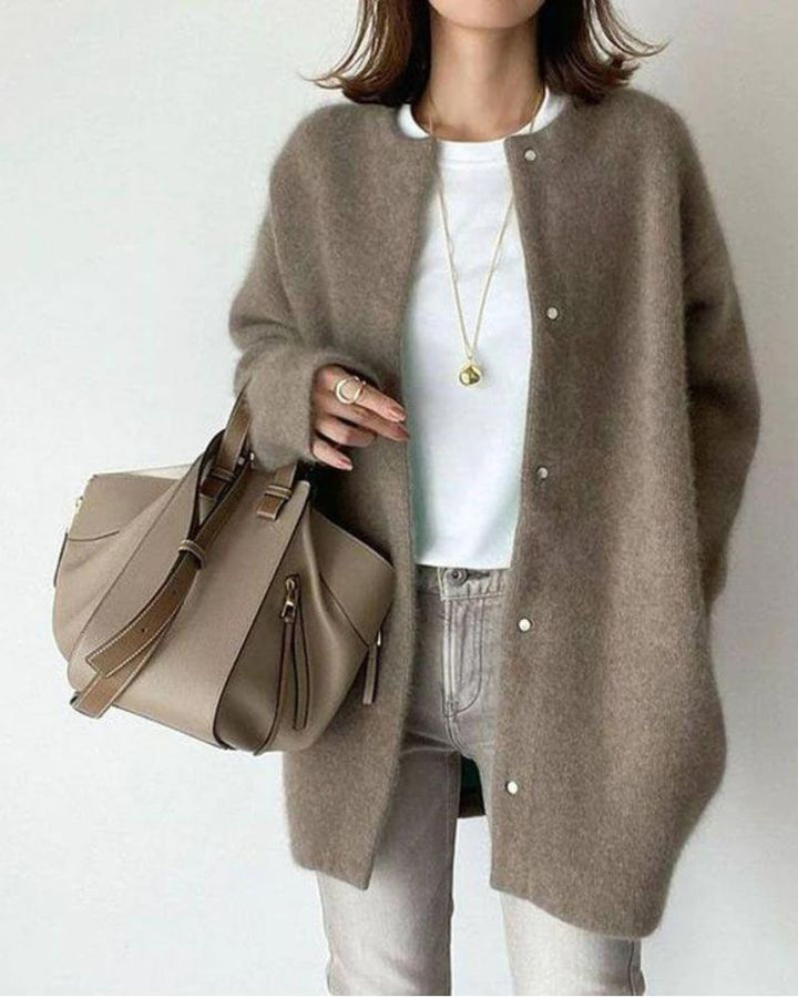 Women's Oversized Knit Cardigan with Snap Button Closure