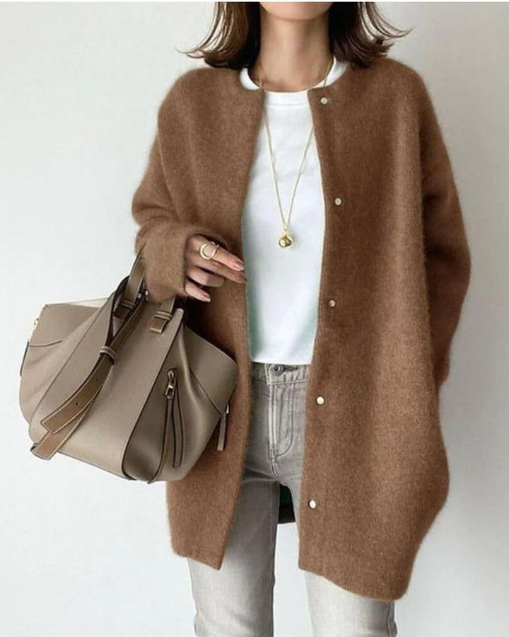 Women's Oversized Knit Cardigan with Snap Button Closure